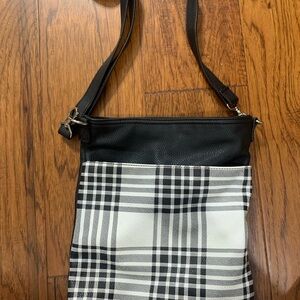 Thirty-One Black and White Plaid Crossbody Bag